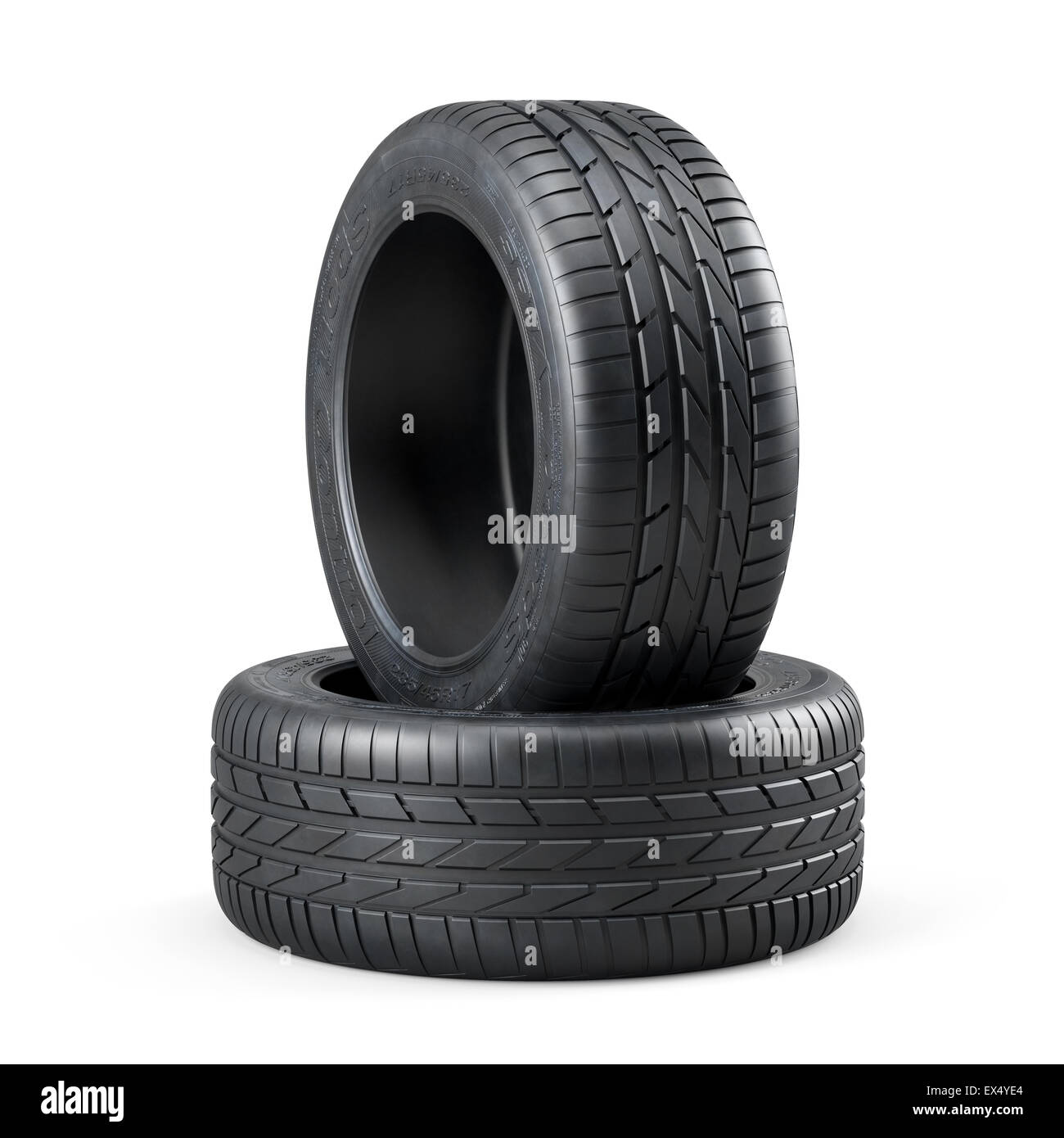 3D rendering della nuova vettura non utilizzati pneumatici isolati su sfondo bianco Foto Stock