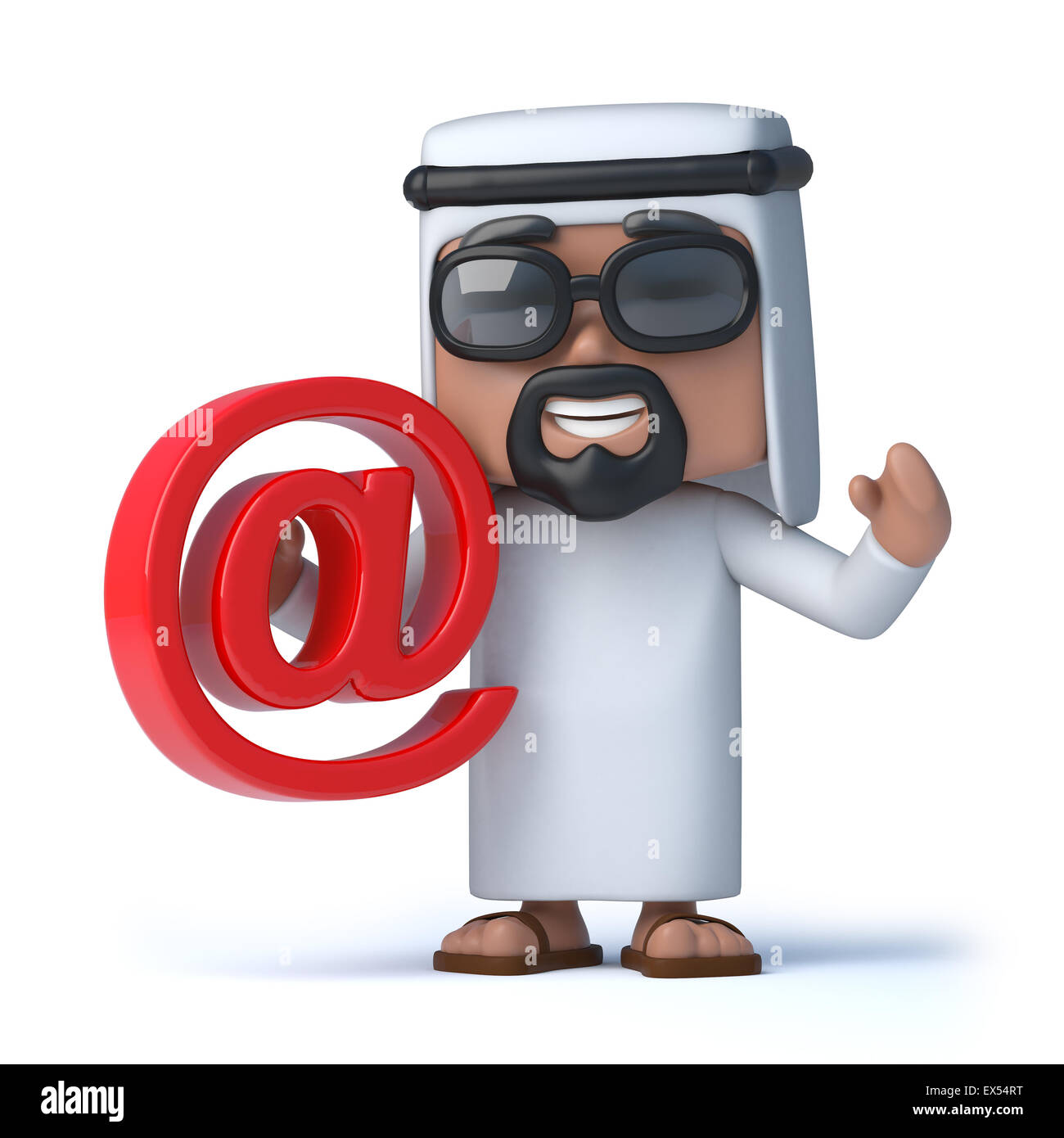 3D render di un arabo in possesso di un indirizzo di posta elettronica simbolo Foto Stock