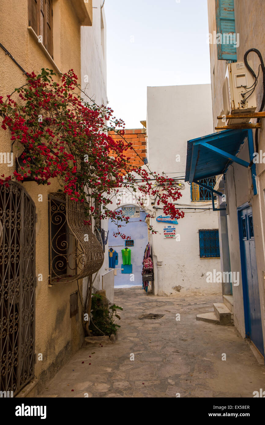Vista sulla strada della città araba Hammamet, Tunisia Foto Stock
