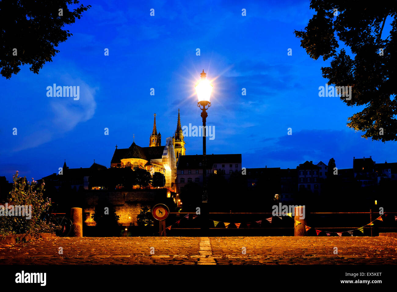 Vista sulla città di Basilea Minster dall'Oberer Rheinweg Basel, Svizzera Foto Stock