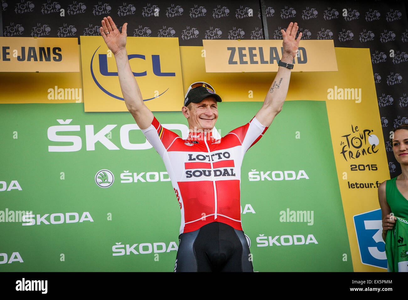 Utrecht, Paesi Bassi. 5 Luglio, 2015. Tour de France 2° stadio, ANDRE GREIPEL, Team Lotto Soudal Credito: Jan de Wild/Alamy Live News Foto Stock