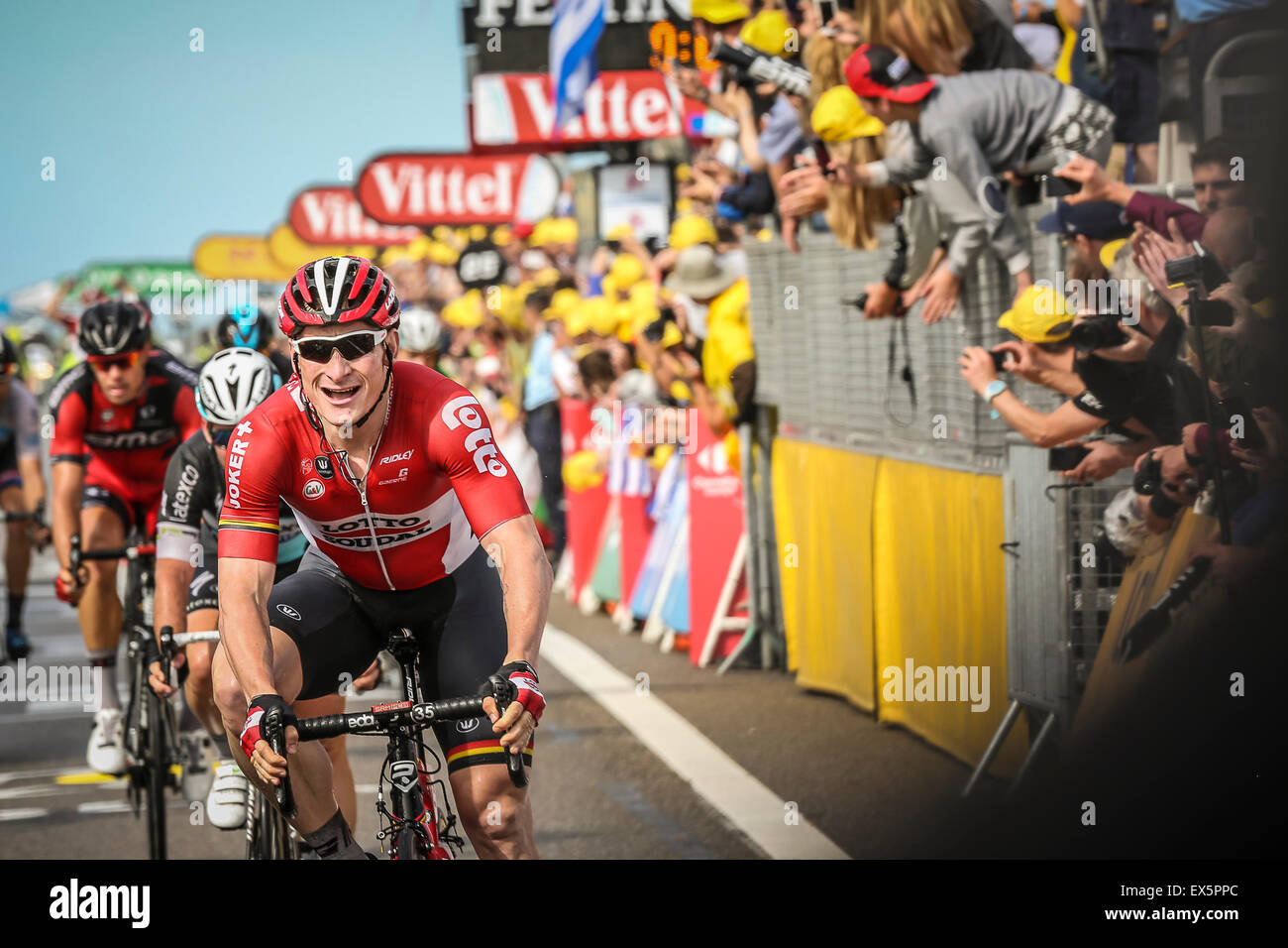 Utrecht, Paesi Bassi. 5 Luglio, 2015. Tour de France 2° stadio, Sprint Finale, Andre Greipel Credito: Jan de Wild/Alamy Live News Foto Stock