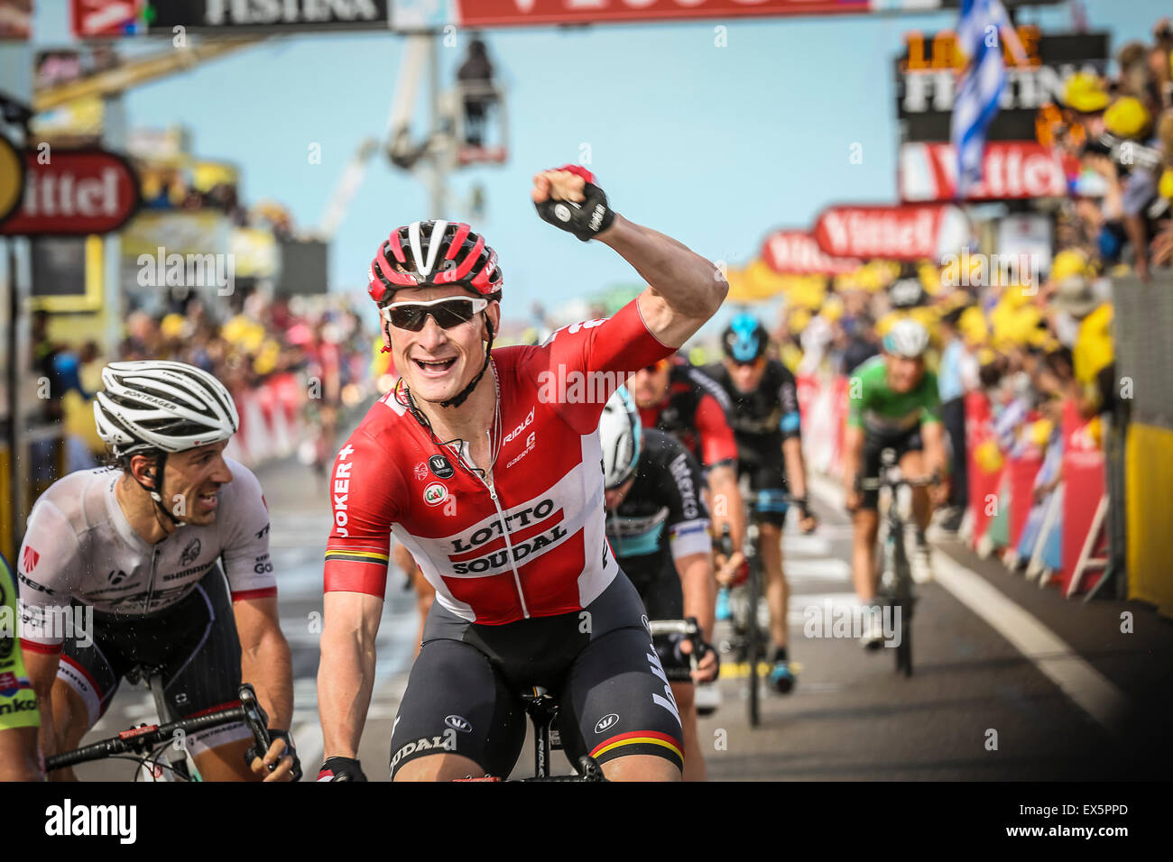 Utrecht, Paesi Bassi. 5 Luglio, 2015. Tour de France 2° stadio, Sprint Finale, Andre Greipel Credito: Jan de Wild/Alamy Live News Foto Stock