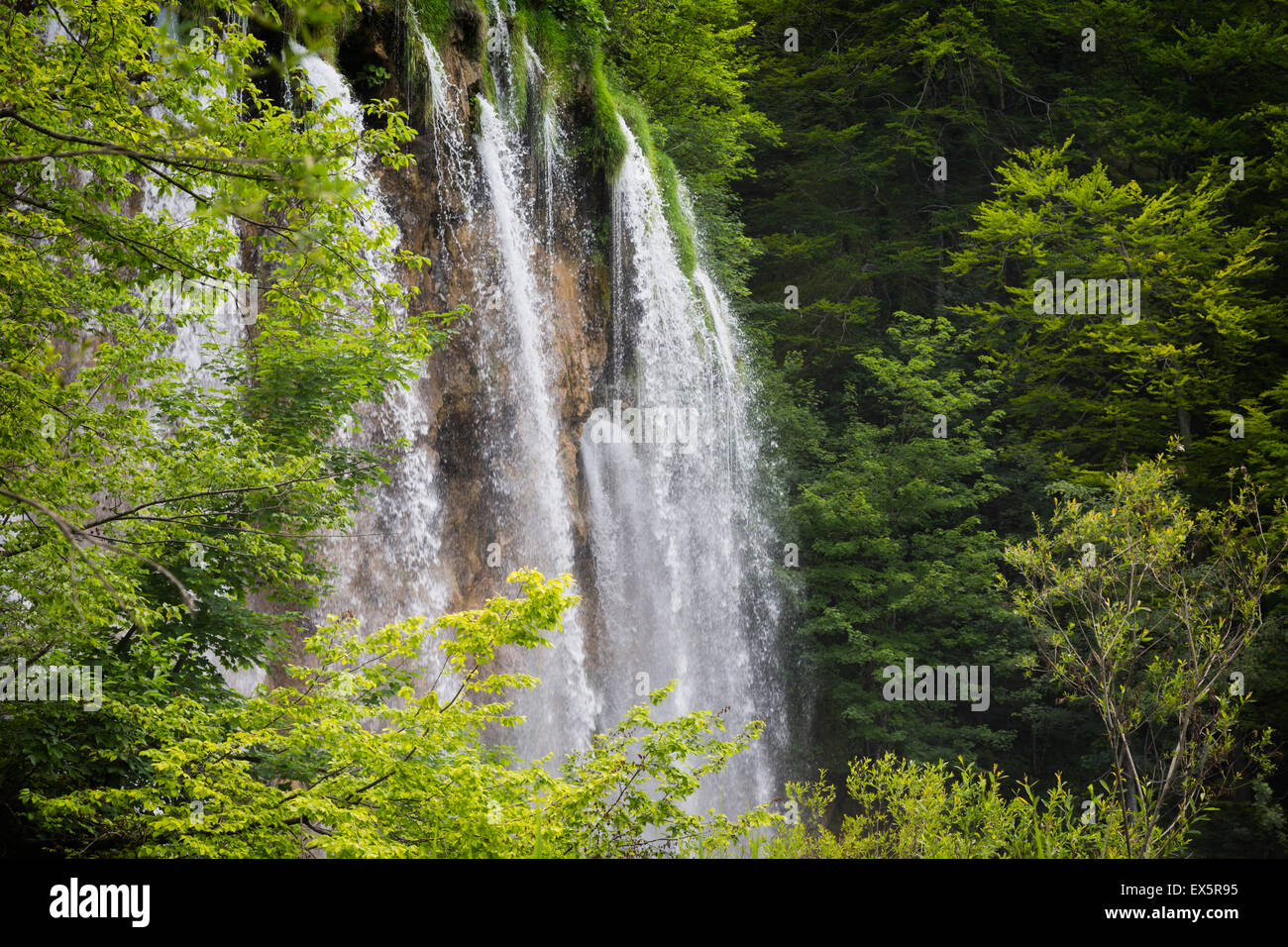 Il Parco Nazionale dei Laghi di Plitvice, Lika-Senj Affitto County & Karlovac County, Croazia. Le cascate del parco. Foto Stock