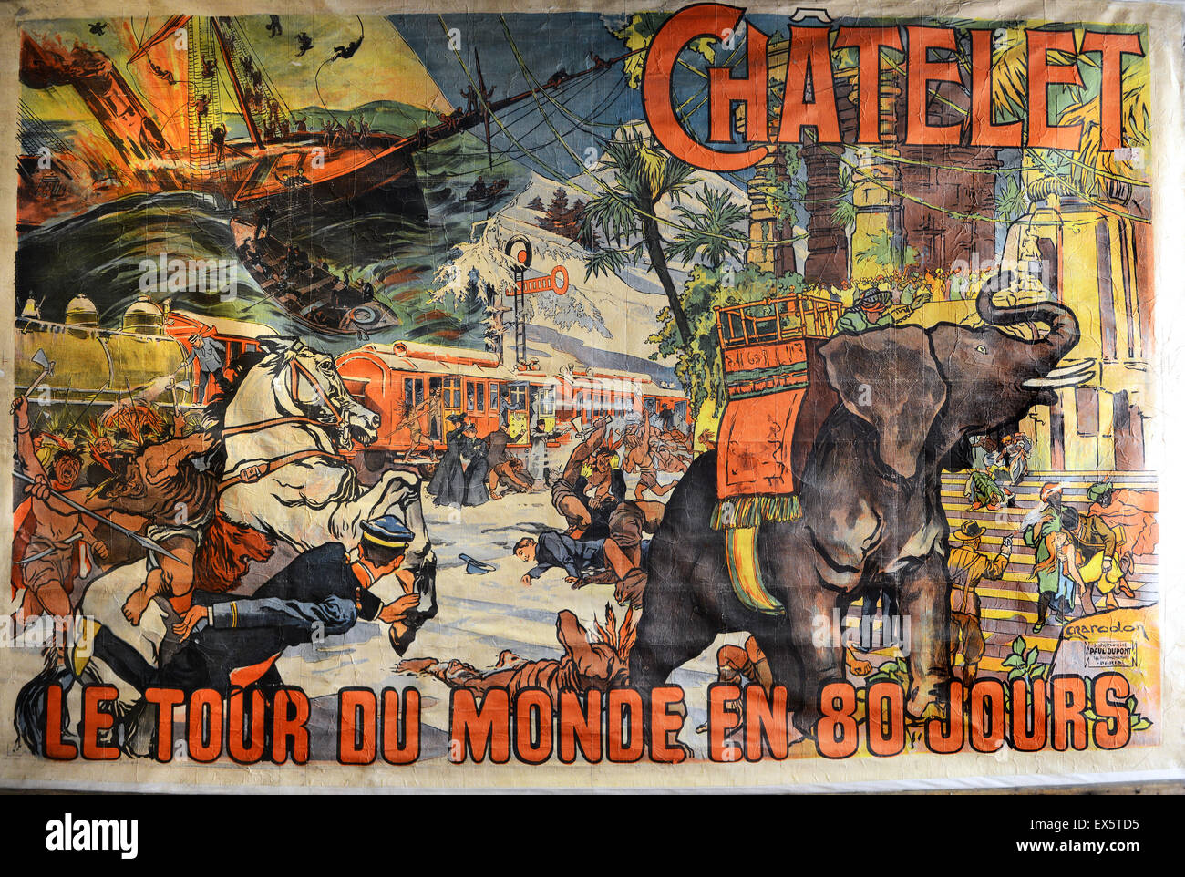 Francese antico Chatelet Theatre Poster per "il giro del mondo in 80 giorni" Foto Stock