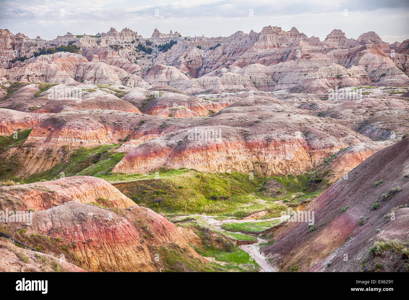 Tumuli giallo orizzontale nella Badlands Foto Stock