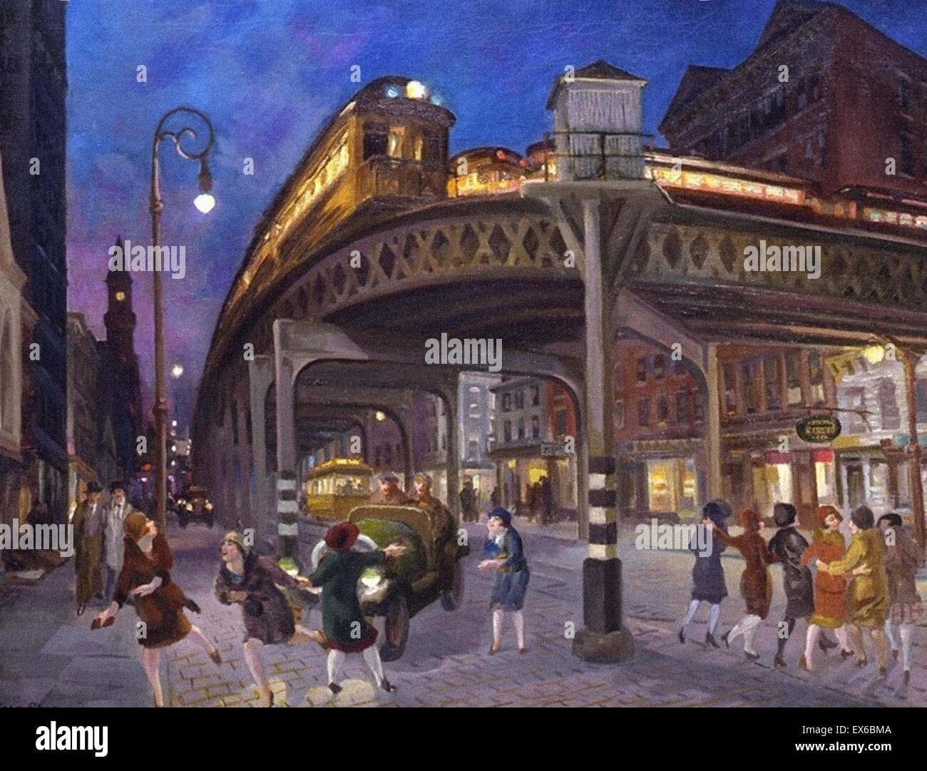 John Sloan Sesta Avenue sollevata in corrispondenza della terza strada Foto Stock