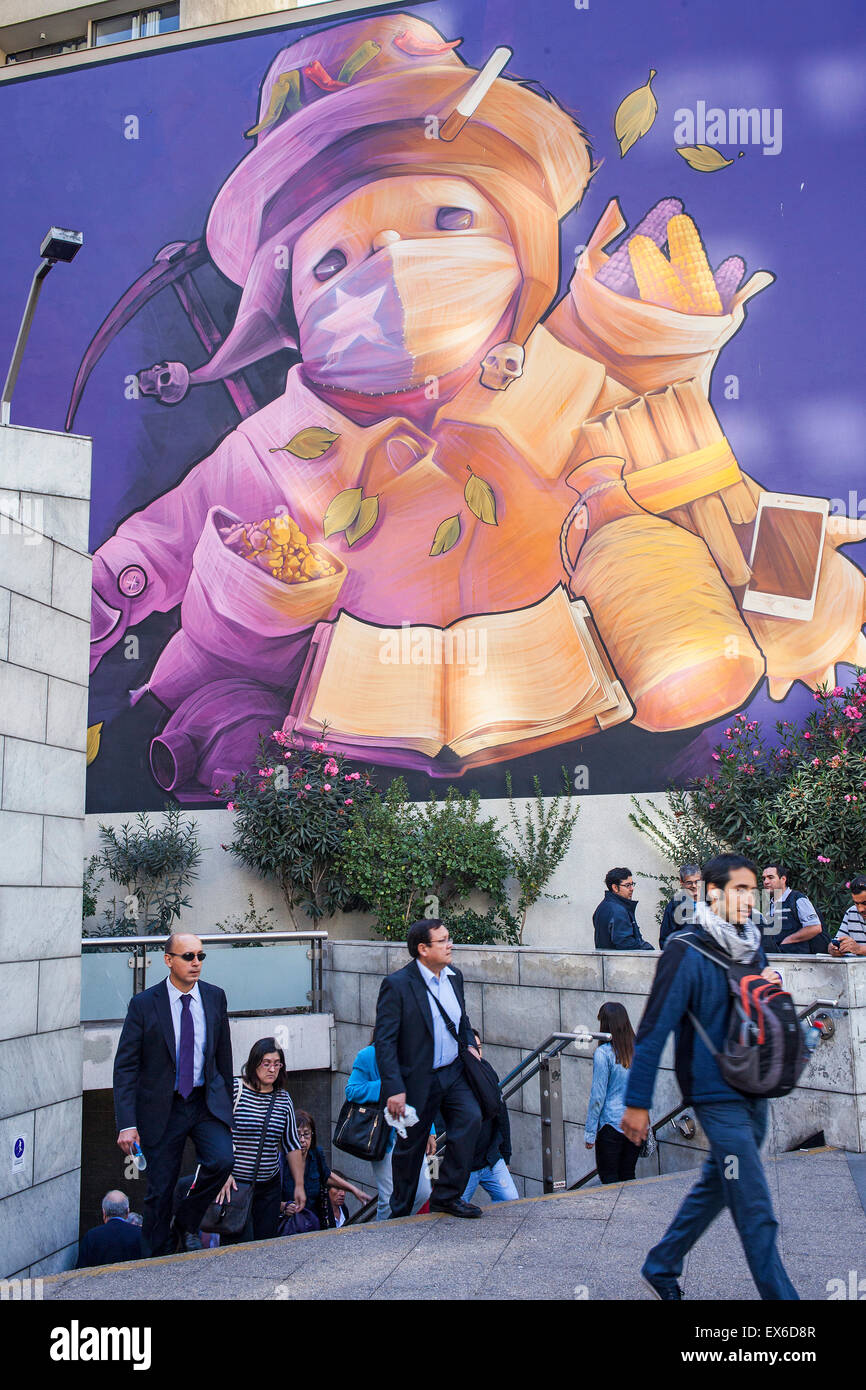 Scena di strada in Monjitas street, Bellas Artes neighborhood, Santiago. Il Cile. Foto Stock