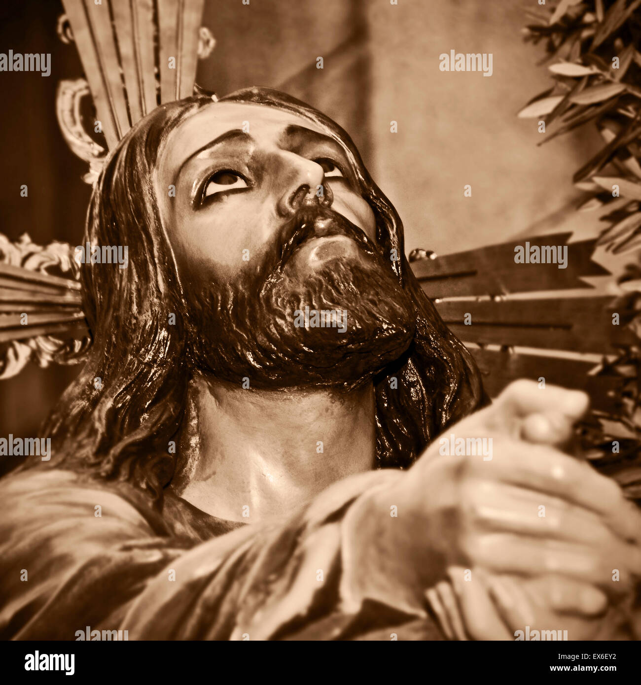 Una rappresentazione di Gesù Cristo in preghiera nell'orto del Getsemani Foto Stock