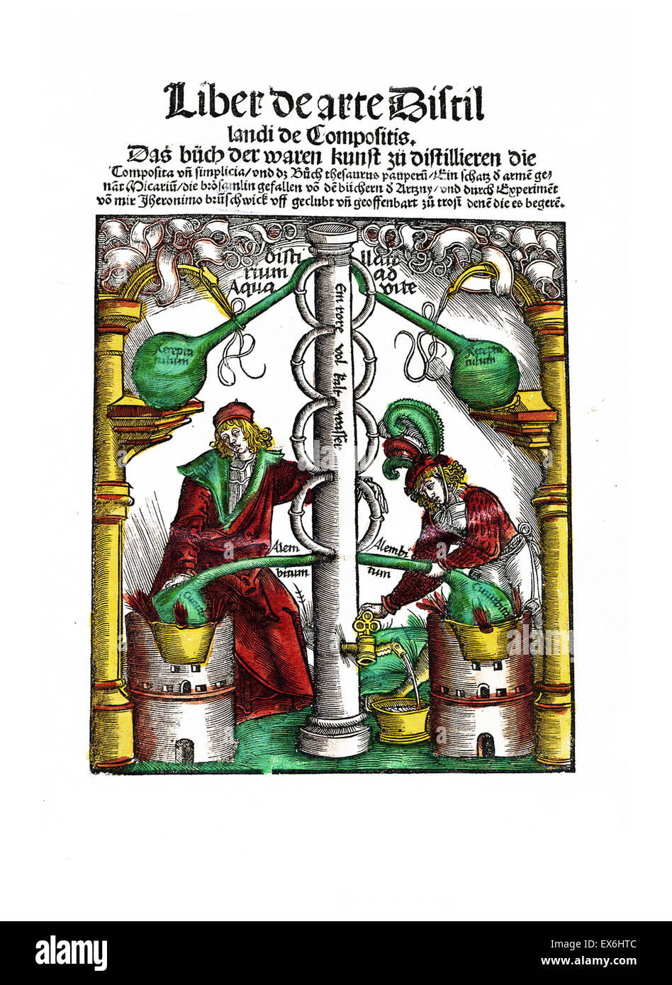 Xilografia da "Liber de arte distillandi de compositis' da Hieronymus Brunschwig, 1450- 1512. Strassburg, 1515 Foto Stock