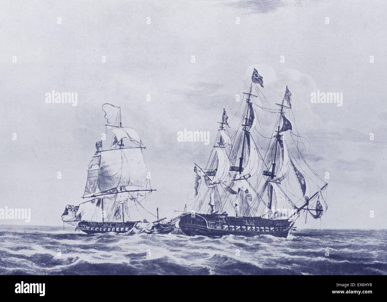 La puntasecca della cattura di Java dalla Costituzione. Stampare da R e D. Havell. Datata 1812 Foto Stock