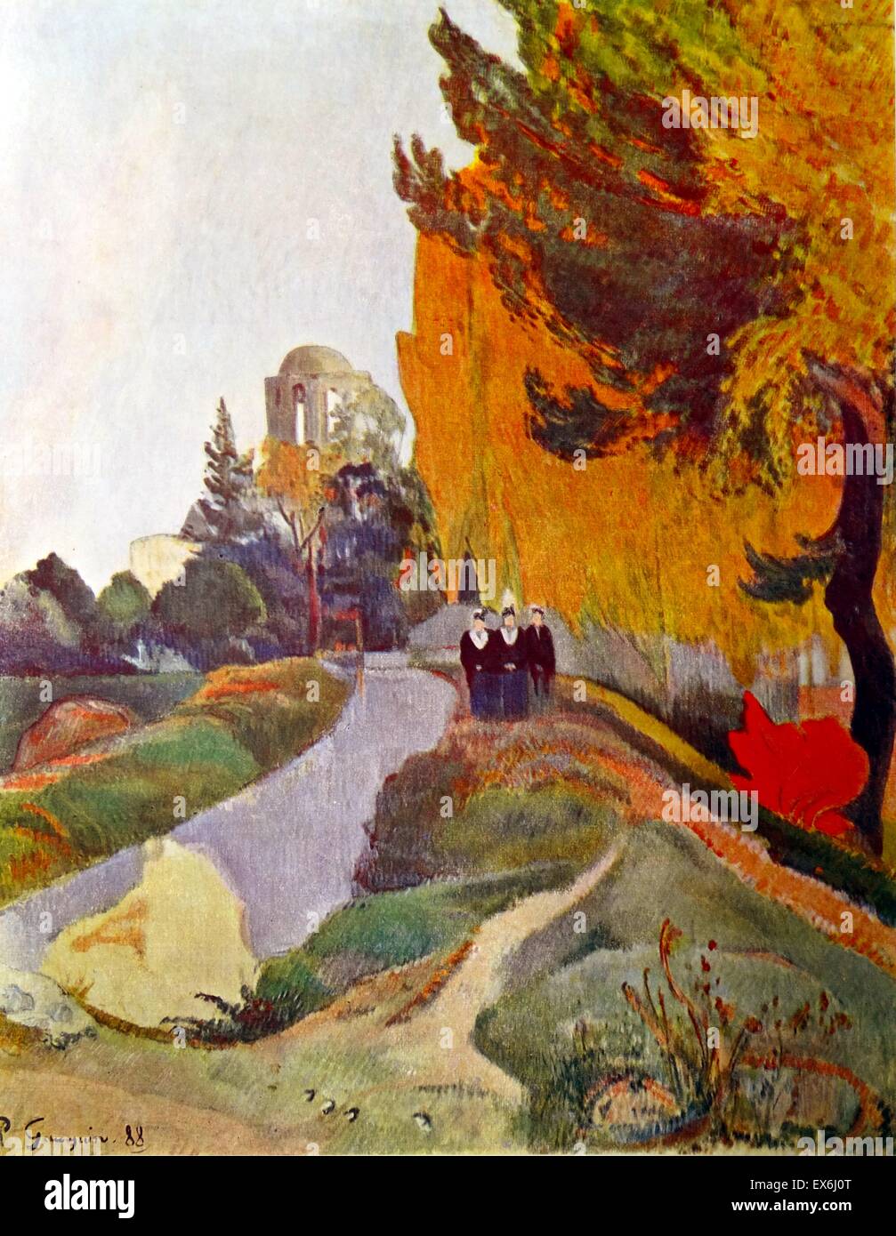 Pittura intitolato "3° Paysage ou les trii grâces au temple de Vénus'. Da Eugène Henri Paul Gauguin (1848-1903) francese Post-Impressionist artista. Del 1888 Foto Stock