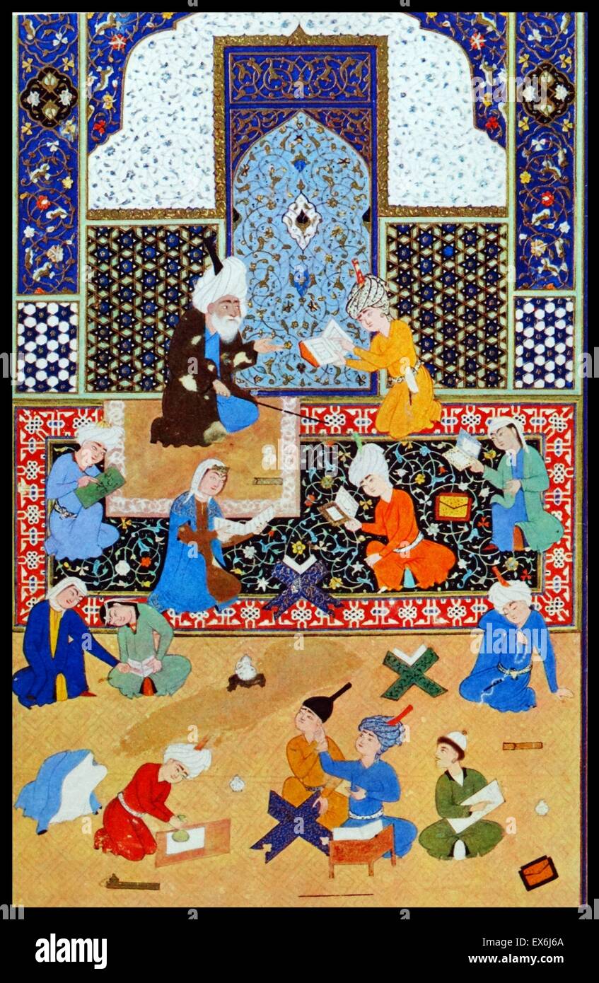 Illustrazione a colori da "manoscritto illuminato Khamsa di Nizami' una del XII secolo un sontuosamente illustrato manoscritto del Khamsa o 'cinque poesie' di Nizami Ganjavi (1141-1209) un poeta persiano. Foto Stock