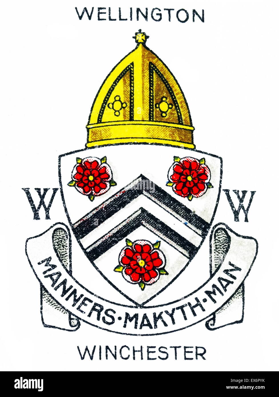 Emblema di Winchester College, Winchester, Hampshire, una scuola indipendente per ragazzi nel pubblico britannico a scuola di tradizione. La scuola è stata fondata da William di Wykeham nel 1384. Foto Stock