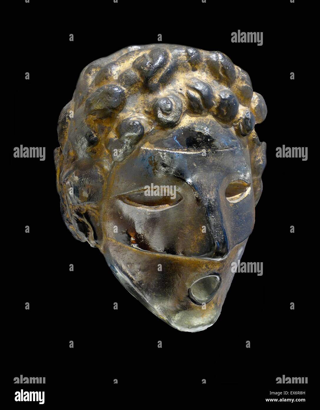 Oro vetro verniciato fontana a muro maschera da Henri Edouard Navarra (1885-1971) artista francese che lavora principalmente con il vetro. Datata 1937 Foto Stock