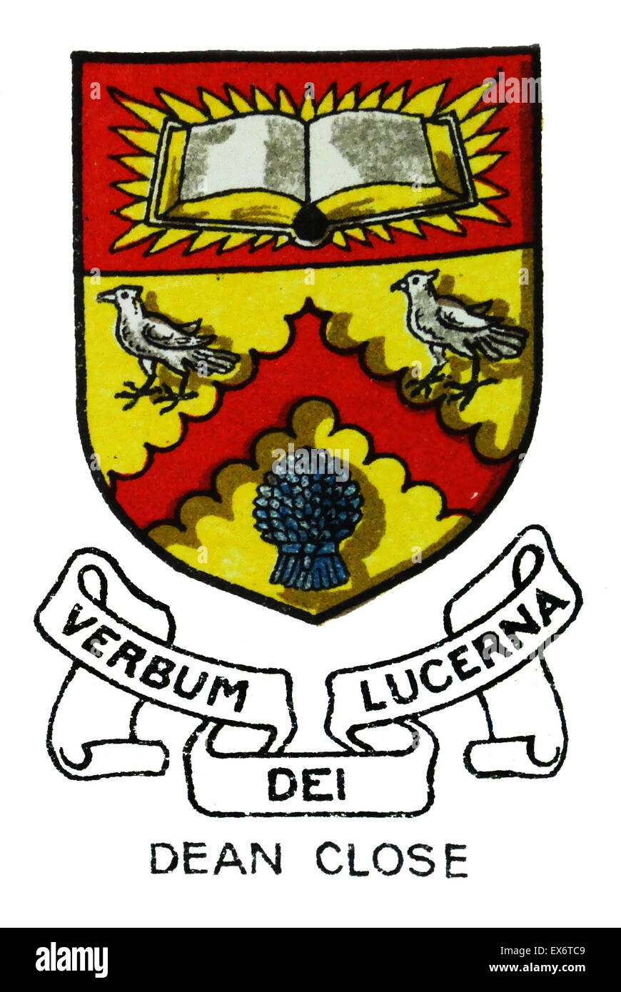 Emblema per Dean vicino a Scuola Cheltenham, Gloucestershire, è co-educativo di giorno e di imbarco scuola pubblica. La scuola, originariamente "Dean vicino Memorial School' è stata fondata nel 1886 e chiamato dopo il molto reverendo Francis vicino, Decano del Carlisle Ca Foto Stock