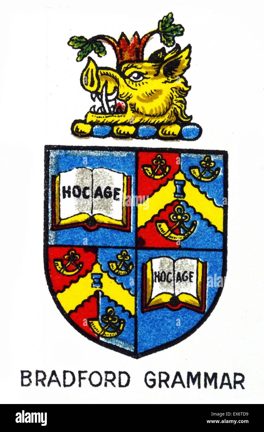 Emblema per Bradford Grammar School, Bradford, West Yorkshire, un co-educativo scuola indipendente. Essa è stata fondata nel 1548 ed è stata concessa la sua carta da re Carlo II nel 1662. Foto Stock