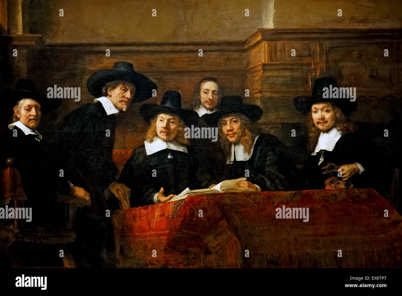 I funzionari di campionamento (Olandese: De Staalmeesters), chiamato anche Syndics di trasportatori' Guild, è un 1662 pittura ad olio da Rembrandt Foto Stock