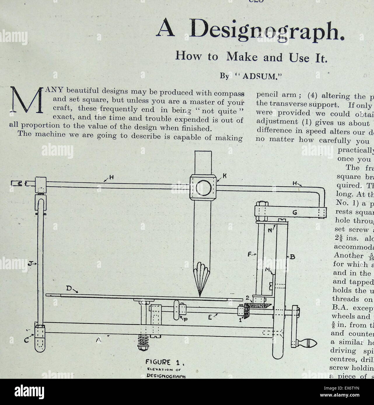 Piano schematico per la realizzazione di un disegno Designograph macchina 1938 Foto Stock
