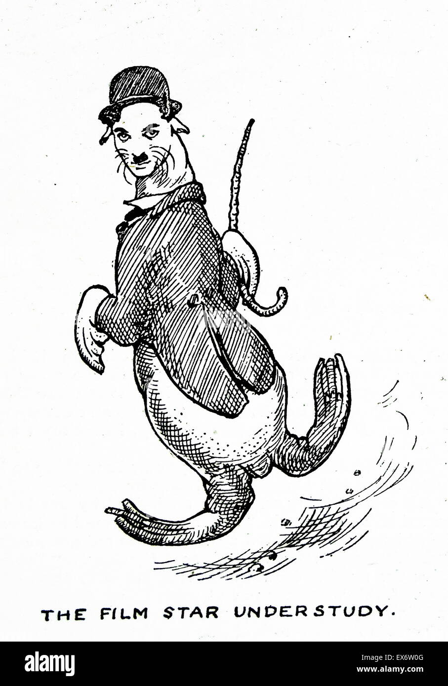 Attore comico Charlie Chaplin; da una serie di illustrazioni che mostrano un pellicano 1900 Foto Stock