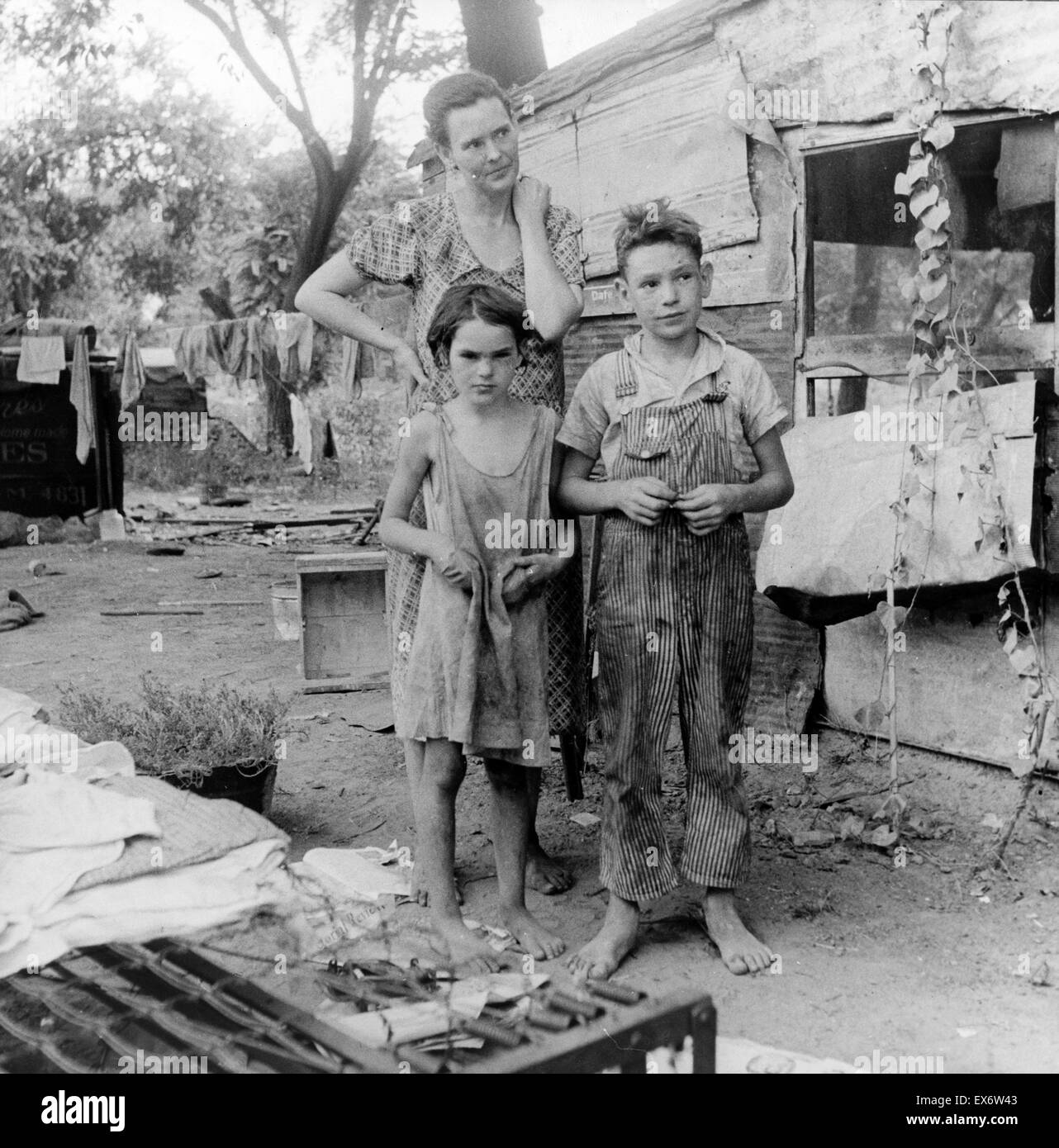 Le persone che vivono in miseria, Elm Grove, Oklahoma County, Oklahoma. Fotografo Dorothy Lange. Agosto 1936. Foto Stock