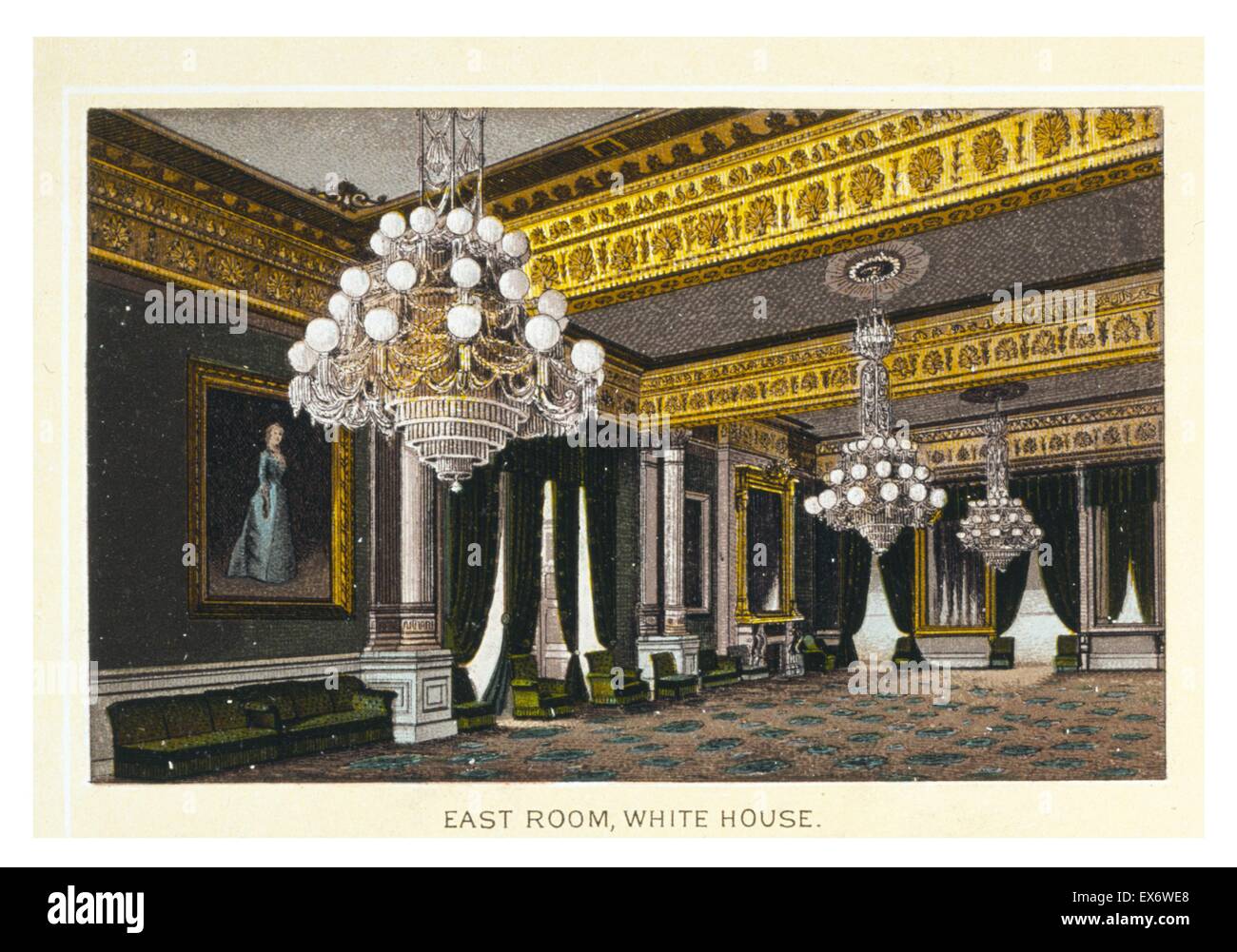 Photolithograph raffigurante la Sala Est alla Casa Bianca di Washington D.C. Datata 1889 Foto Stock