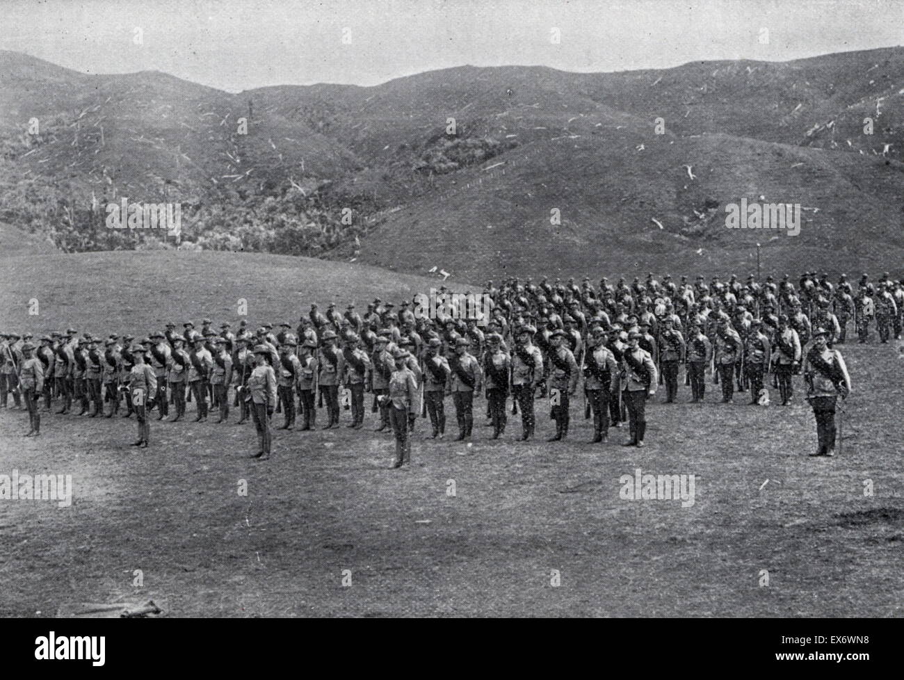 Gli uomini del primo contingente al Karori training camp in Nuova Zelanda prima di andare a prendere parte alla Guerra Boera in Soth Africa 1899. Foto Stock