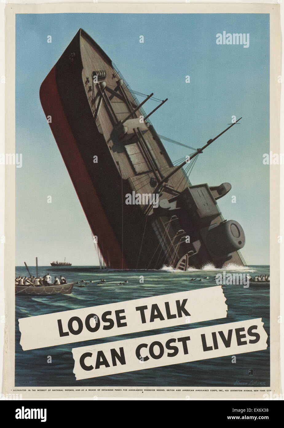 Seconda guerra mondiale poster "Sicurezza Security Loose Talk' USA 1942 Foto Stock