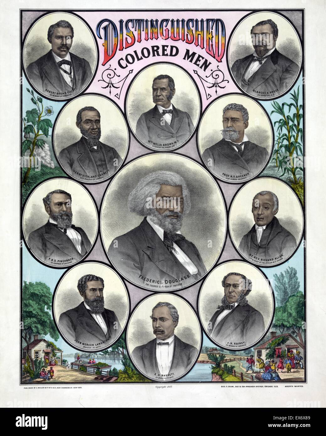 Illustri uomini di colore. da A. Muller & Co., c1883. Chicago, Illinois. Testa e la spalla ritratti. Frederick Douglass (1818-1895), Blanche Kelso Bruce (1841-1898), William Wells, marrone (1814?-1884), Richard Theodore ecologici (1844-1922), Richard Allen Foto Stock