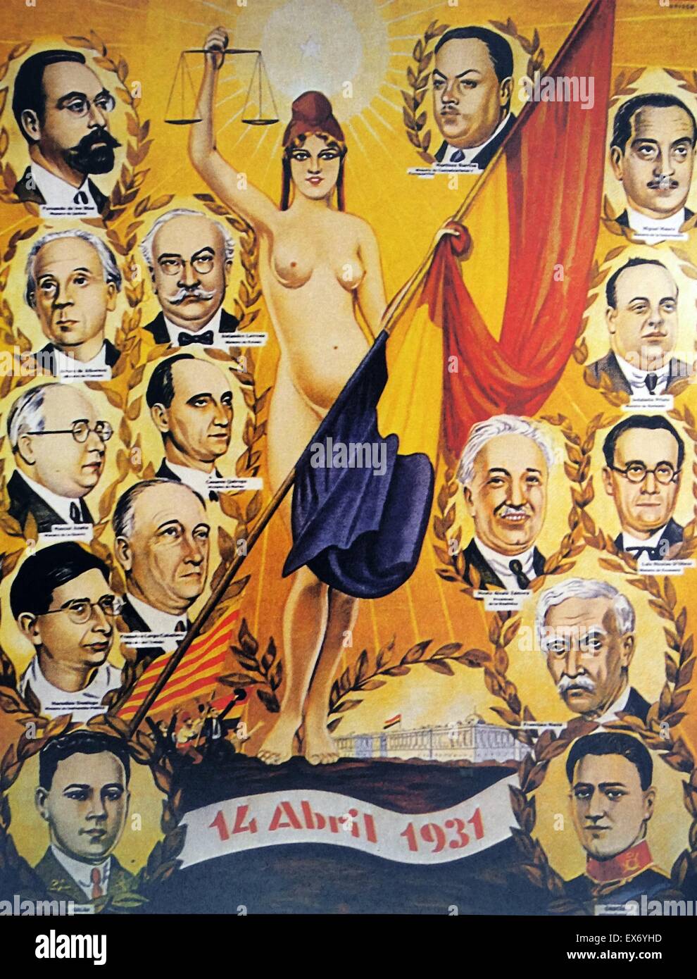 Un poster per celebrare i leader della repubblica spagnola 1931 Foto Stock