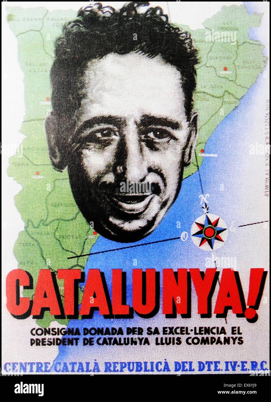 Cartellone elettorale per il 1934 della campagna elettorale di Lluís Companys i Jover (1882 - 1940) Presidente della Catalogna (Spagna), dal 1934 e durante la Guerra Civile Spagnola. Egli era un avvocato e leader della Sinistra Repubblicana di Catalogna (ERC) partito politico. Exi Foto Stock