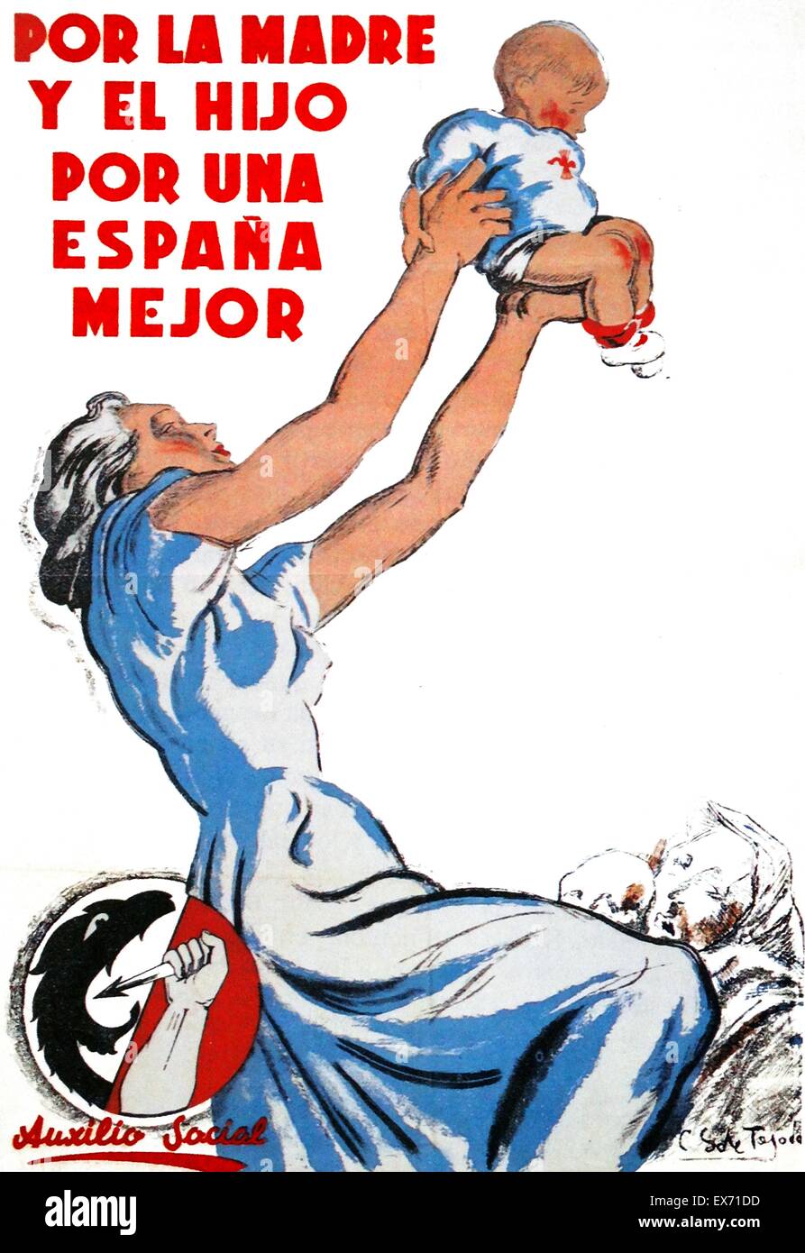 Poster esaltato il ruolo delle donne come madri durante la Guerra Civile Spagnola. Da Saenz de Tejada, nazionalista artista 1938 Foto Stock