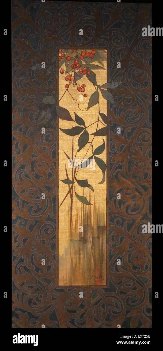 Composizione con ninfa alato soffiando canne 1867; da Alexandre de Riquer (Calaf, 1856 - Palma de Mallorca, 1920) Tempera su tela Foto Stock