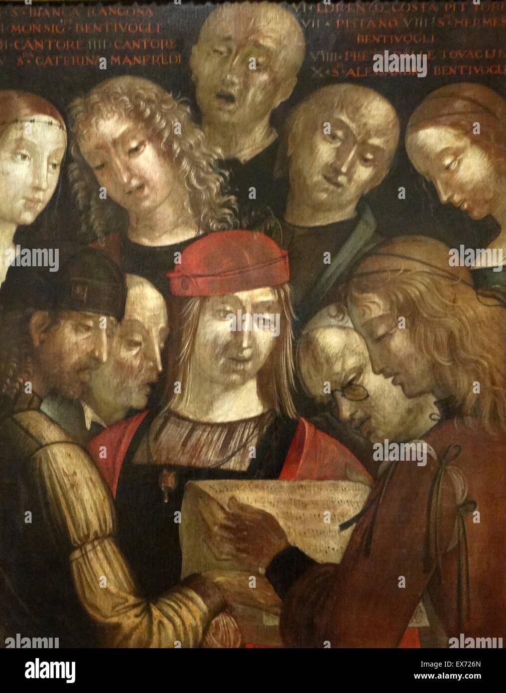 Ritratto di gruppo con la famiglia Bentivoglio 1493 da Lorenzo Costa 1460 - 1535. Olio su tela Foto Stock