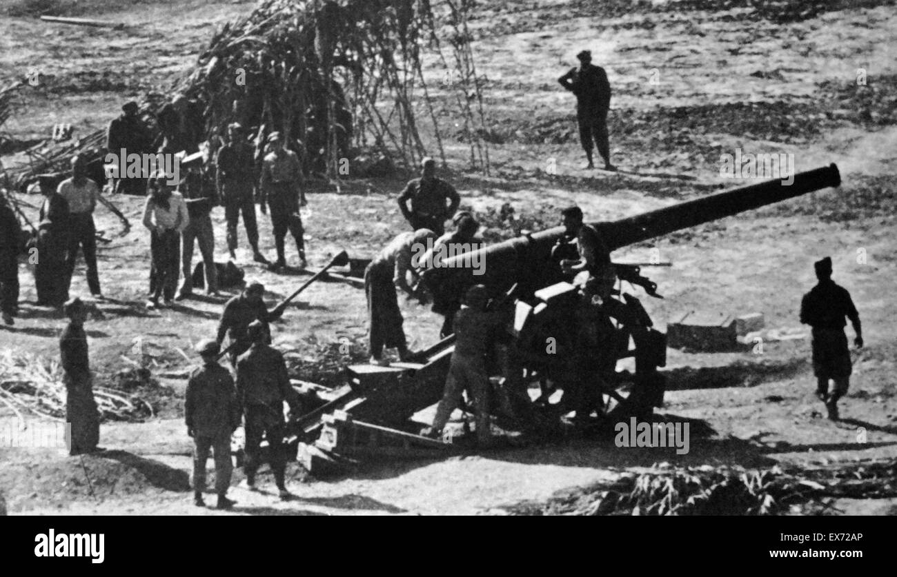 Artiglieria repubblicana posizione durante la Guerra Civile Spagnola Foto Stock