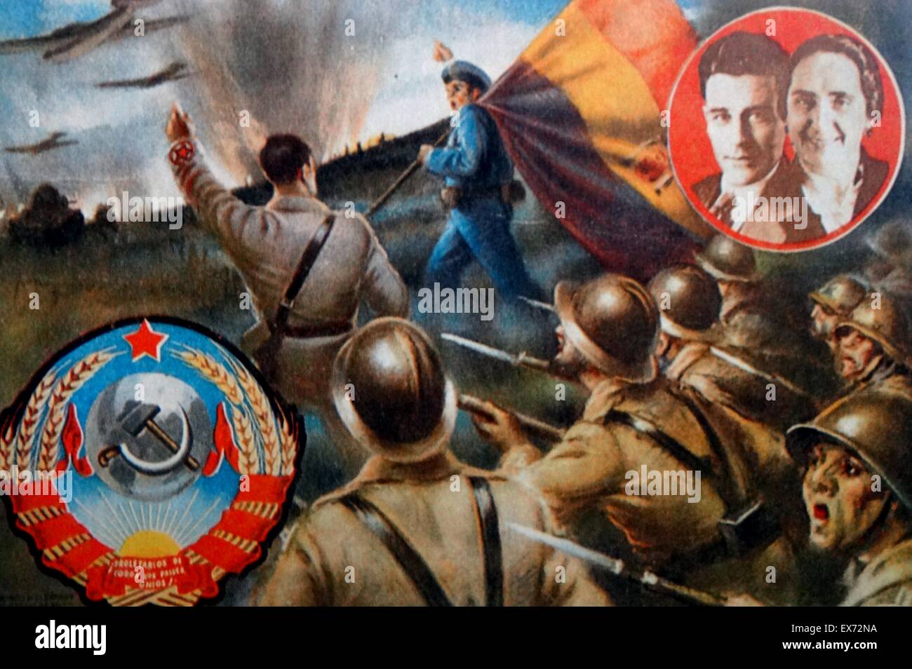 Poster per le Brigate Internazionali durante la Guerra Civile Spagnola. Dolores Ibarurri e Jose Diaz sono visti come un inset Foto Stock