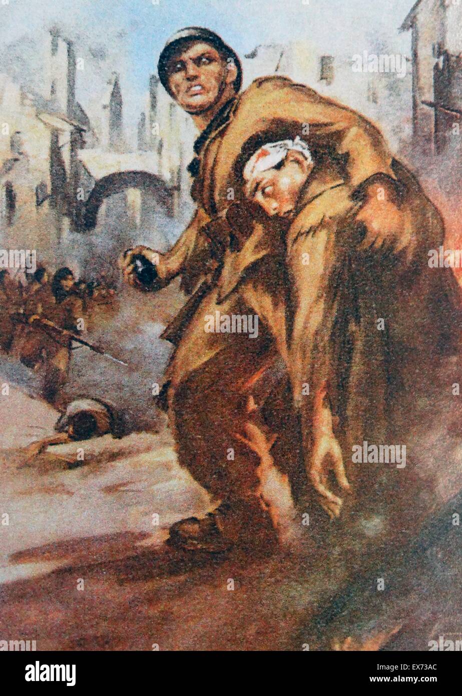 Cartolina italiana raffigurante un volontario Italiano combattimenti nell'esercito nazionalista durante la Guerra Civile Spagnola Foto Stock