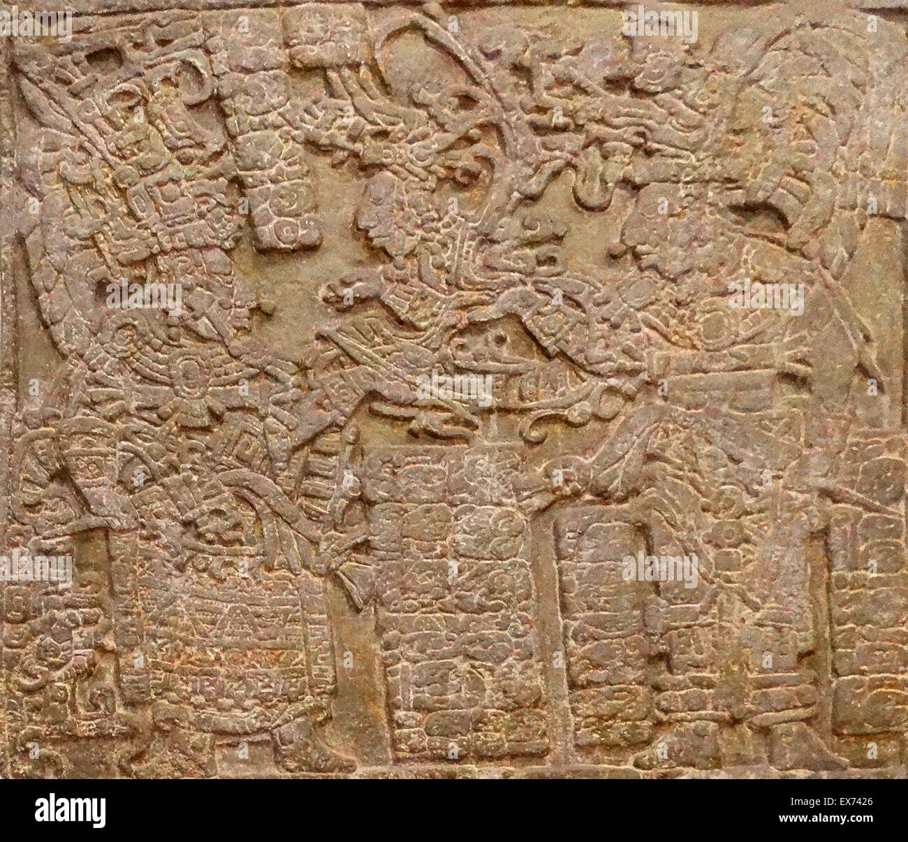 Cast di un architrave, tempio Maya 20, Yaxchilan, México. Annuncio 350-850 Foto Stock
