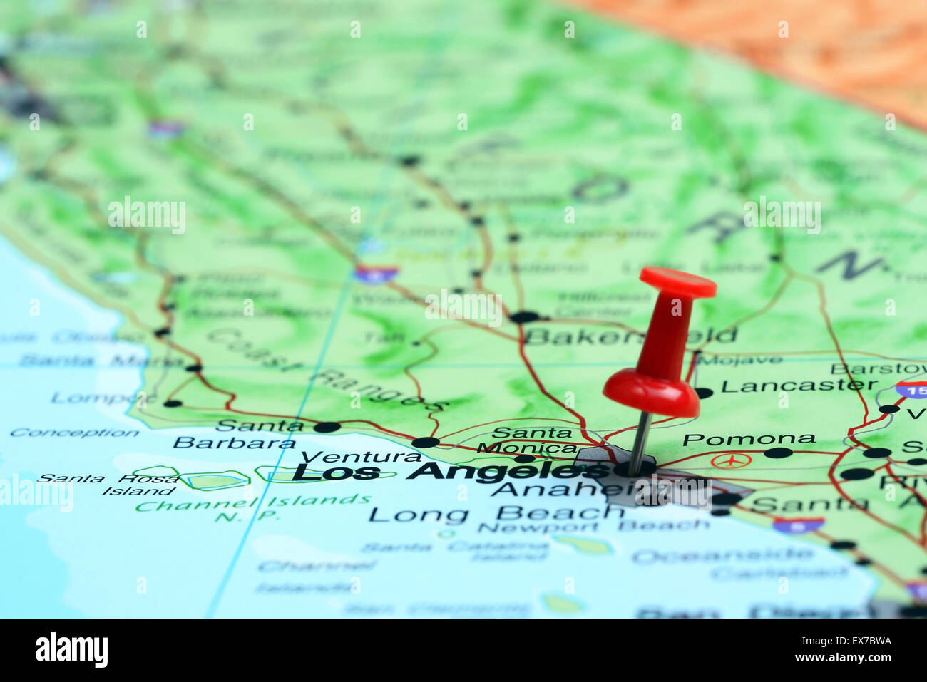 Los Angeles imperniata su una mappa degli STATI UNITI D'AMERICA Foto Stock
