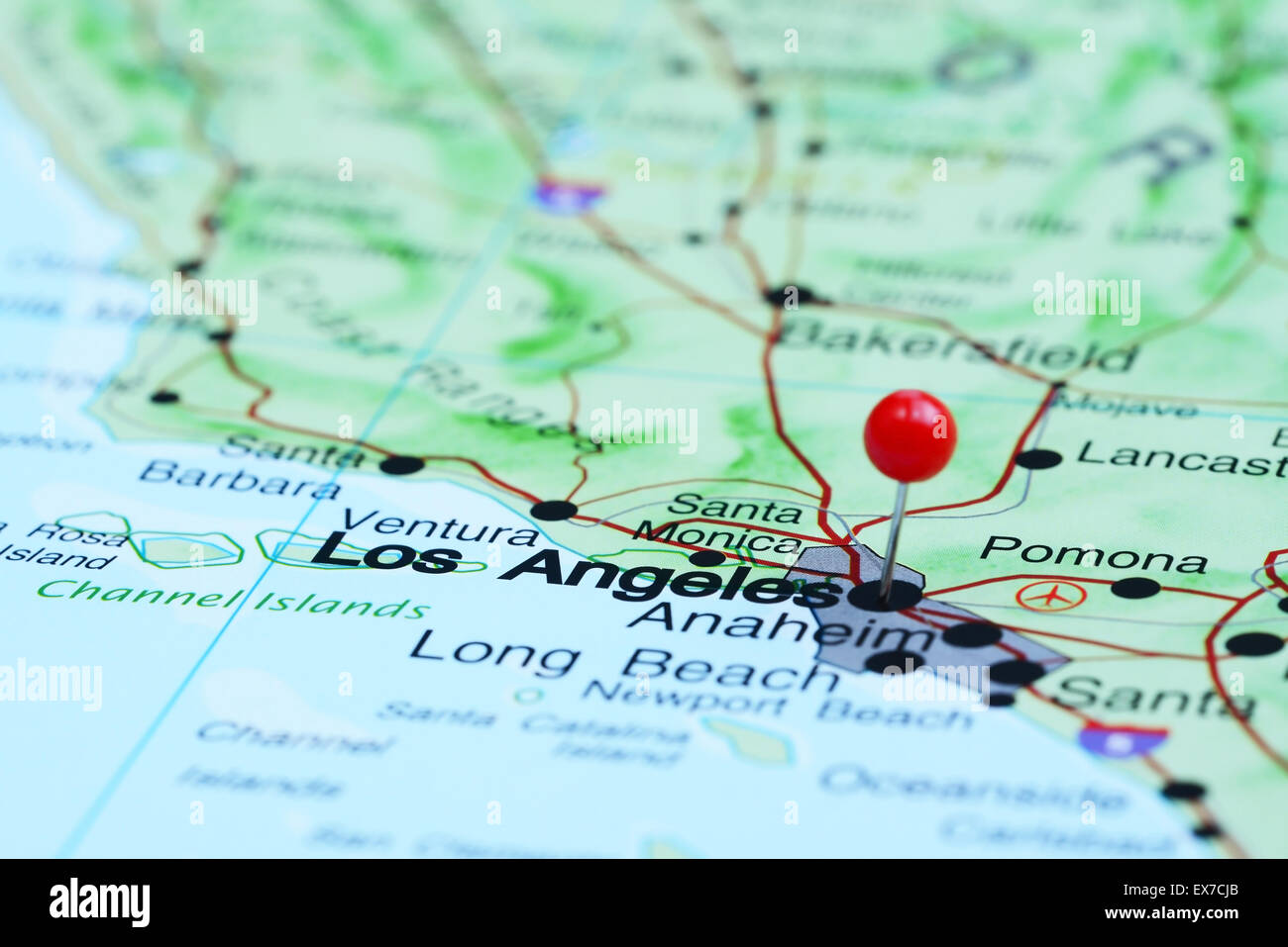 Los Angeles imperniata su una mappa degli STATI UNITI D'AMERICA Foto Stock