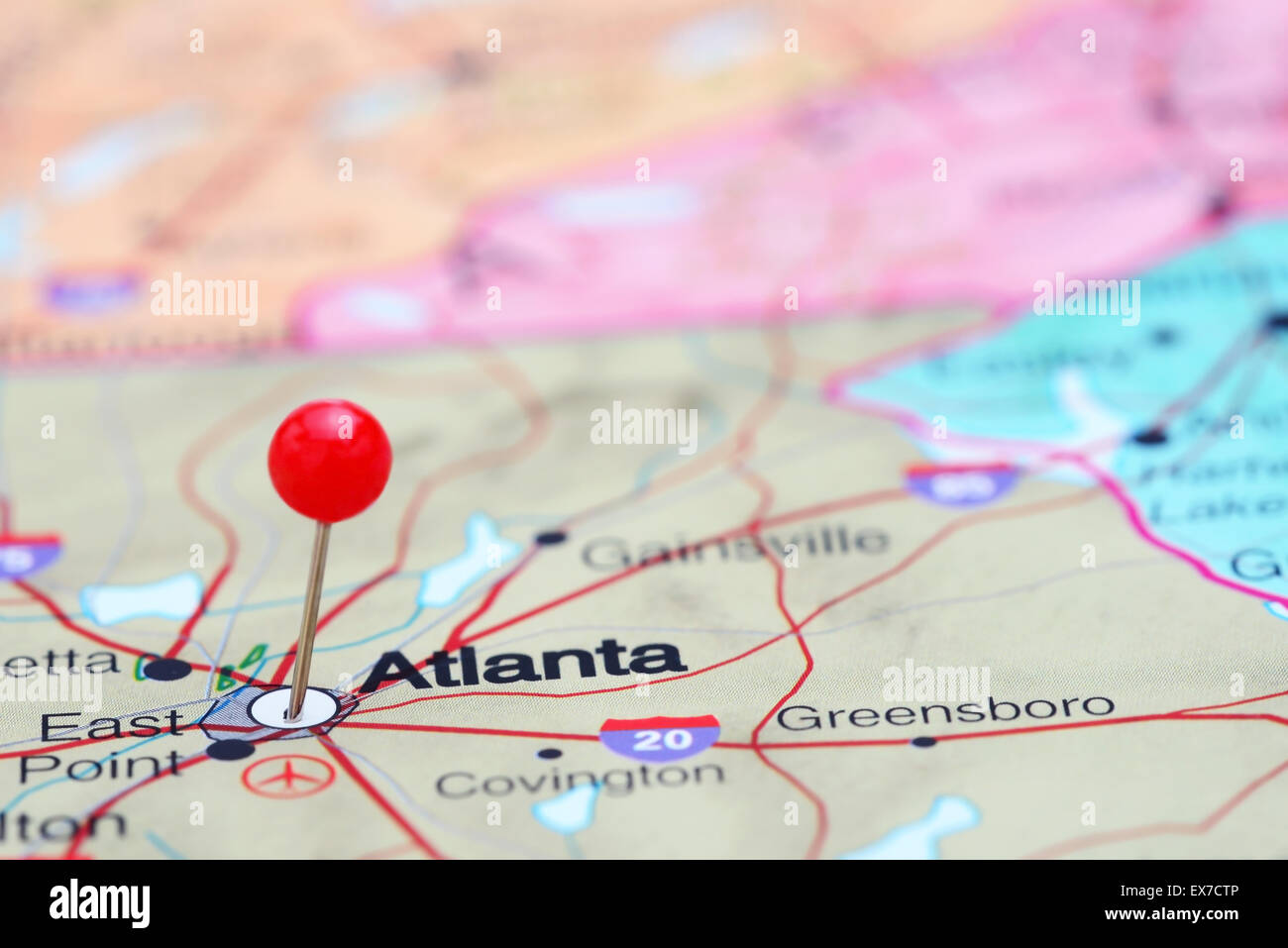 Atlanta imperniata su una mappa degli STATI UNITI D'AMERICA Foto Stock