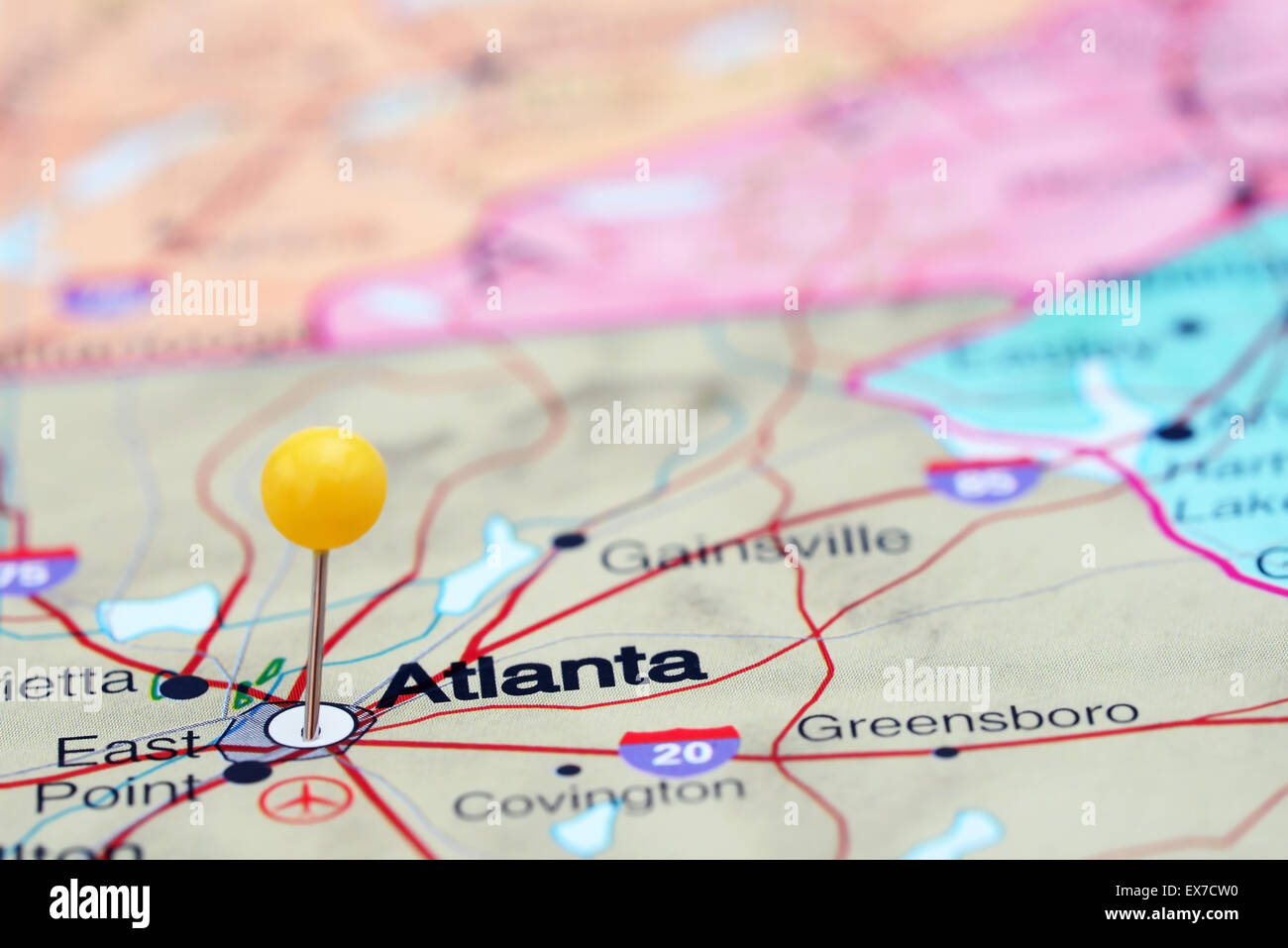 Atlanta imperniata su una mappa degli STATI UNITI D'AMERICA Foto Stock