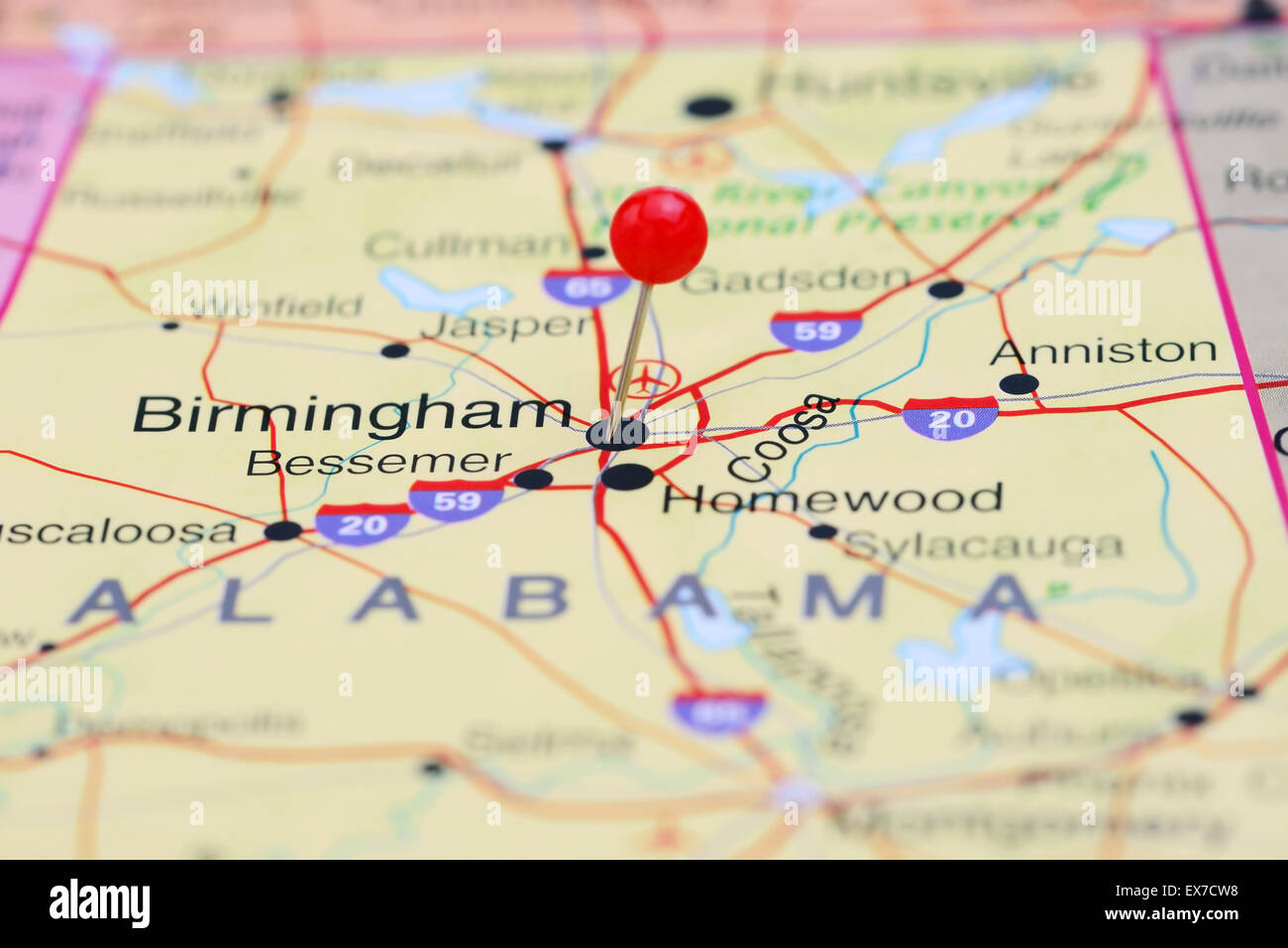 Birmingham imperniata su una mappa degli STATI UNITI D'AMERICA Foto Stock