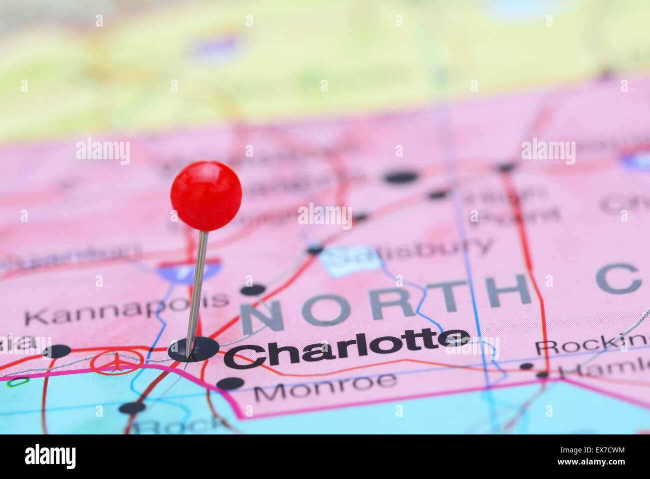 Charlotte imperniata su una mappa degli STATI UNITI D'AMERICA Foto Stock