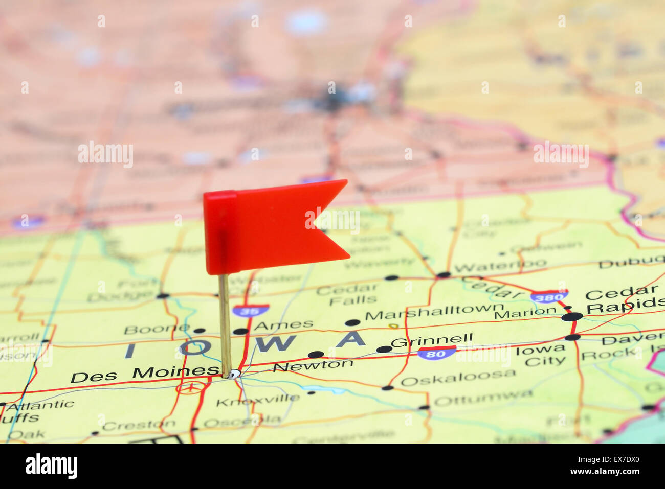 Des Moines imperniata su una mappa degli STATI UNITI D'AMERICA Foto Stock