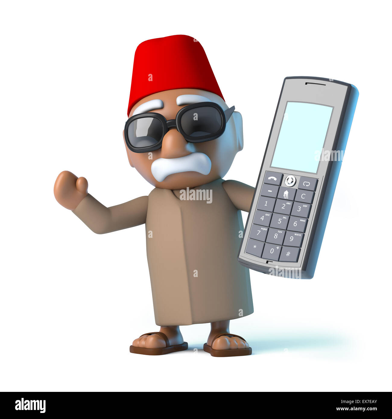 3D render di un marocchino in possesso di un telefono cellulare Foto Stock