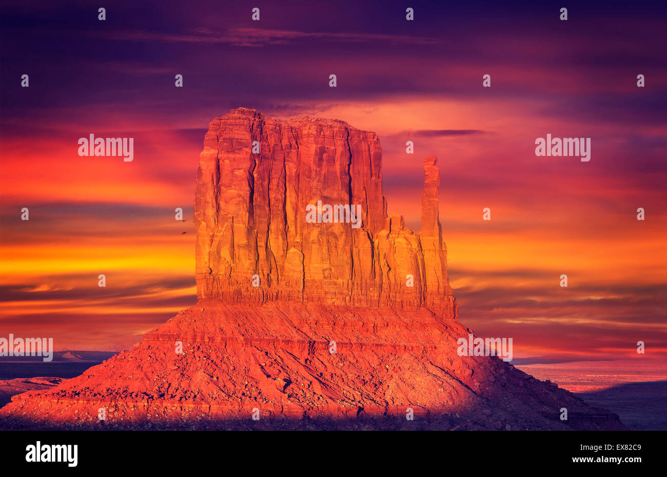 Vintage foto dai toni della Monument Valley al tramonto, STATI UNITI D'AMERICA. Foto Stock
