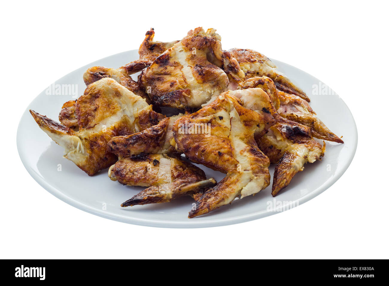 Stile Thailandese di grigliate di ali di pollo sul piatto , isolato su sfondo bianco e il tracciato di ritaglio Foto Stock