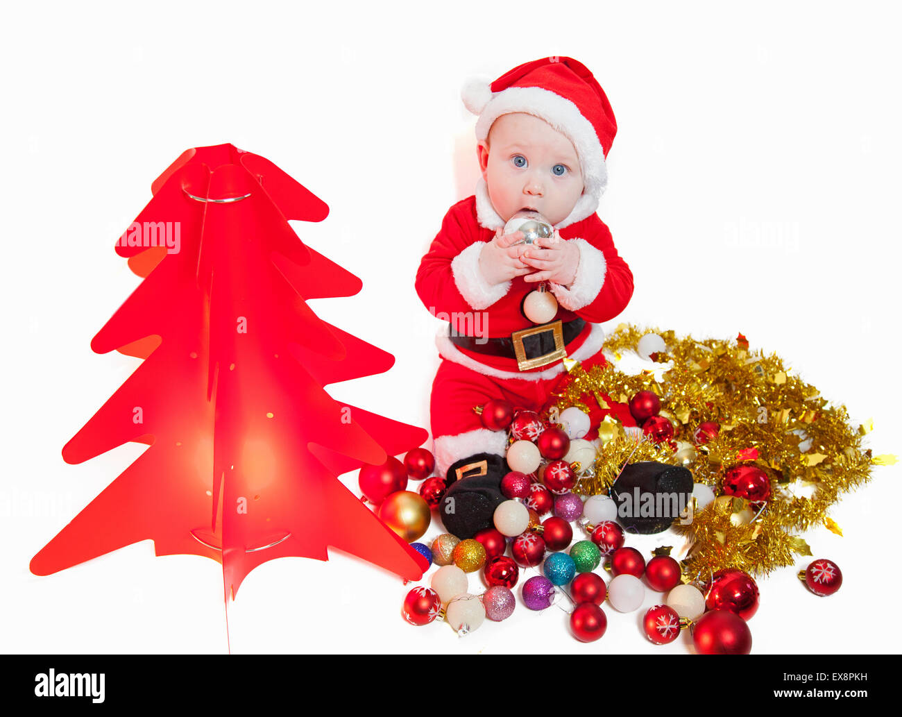 Carino il bambino a Babbo Natale outfit Foto Stock