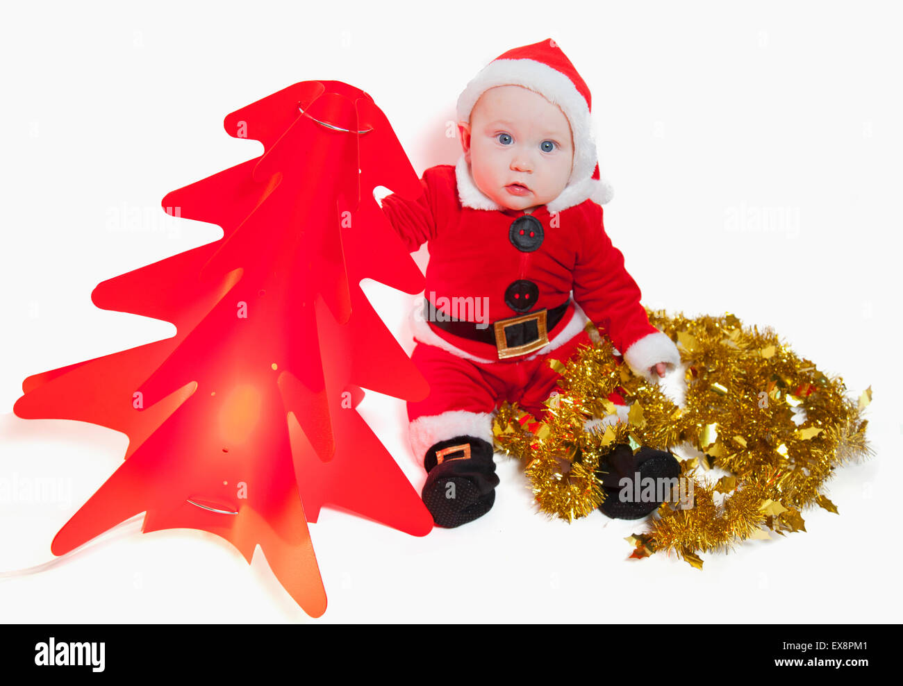 Carino il bambino a Babbo Natale outfit Foto Stock